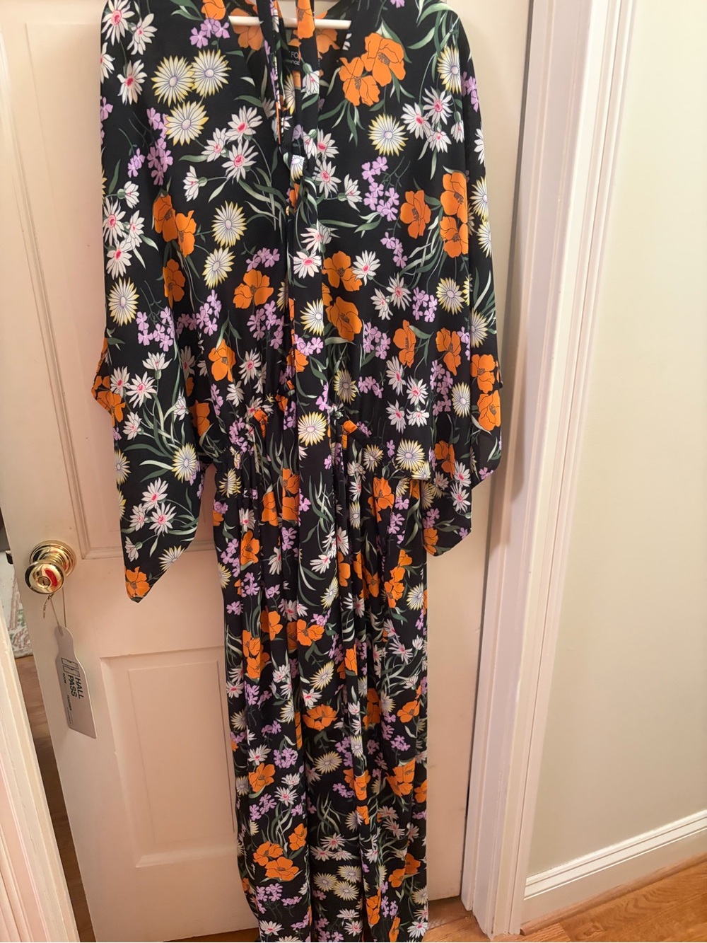 EUC Zelie for She Floral Maxi Dress in Black w/ Orange & Lavender Flowers